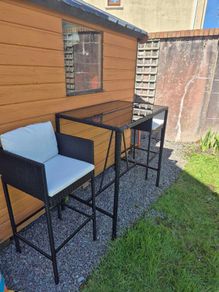 Rattan Outdoor Bar Chairs and Table