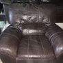 Dark brown leather sofa and matching armchair Image 2