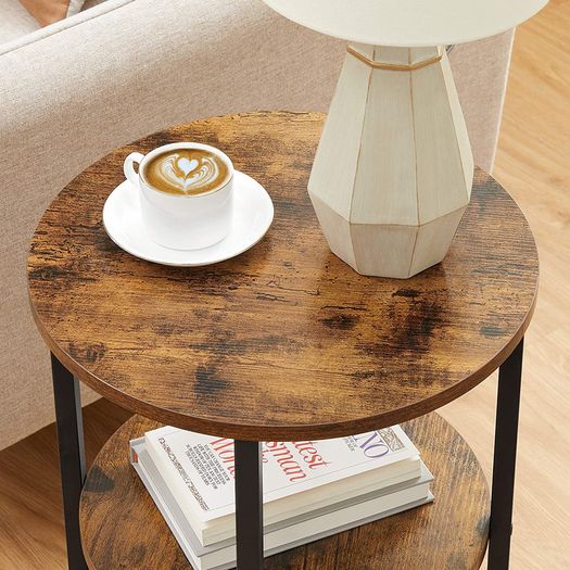 Round 3 Tier Steel Side Table Easy Assembly for Living Room Bedroom Industrial Style Vintage Brown Black