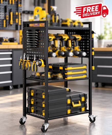 Heavy Duty 4 Tier Tool Organiser Cart with Wheels 150 lbs Rolling Tool Trolley Garage Storage Rack
