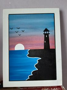 Acrylic Painting Lighthouse Sillouette