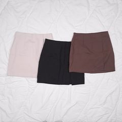 Stradivarius Beige Black Brown 3 Basic High Waisted Mini Skirt Set Side Slit Size S