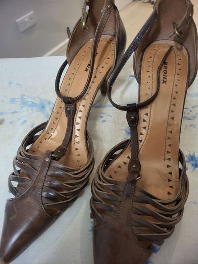 brown strap shoes