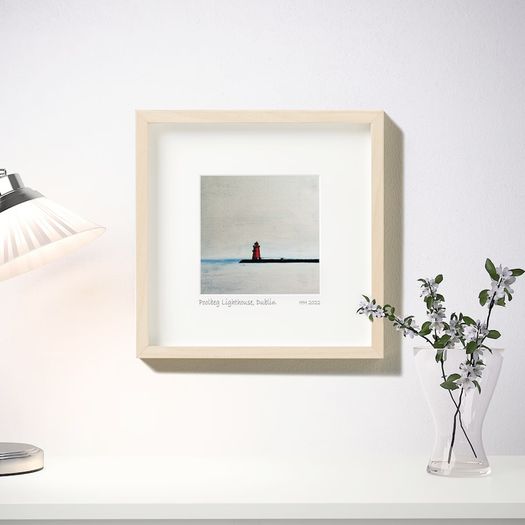 Poolbeg Lighthouse, Dublin, print in 25cm sq frame, by artist Helen Mathews