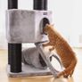 Luxury scratching post thick trunks 141 cm Grey scratching post large, cat tree with fluffy viewing platform, reclining recess and cuddly cave, cat tower, extra thick trunks completely wrapped with black sisal, stable, light gray Image 2