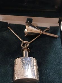 Beautiful Vintage Sterling Silver Perfume Bottle Pendant, Chain and Funnel