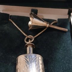 Beautiful Vintage Sterling Silver Perfume Bottle Pendant, Chain and Funnel