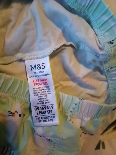M&S mint green cat short pj