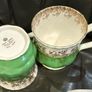 Vintage Royal Albert Regal Series bone china teacups in green with gold floral filigree Image 7