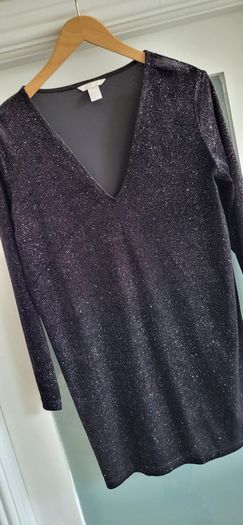 H&M black velvet sparkle dress Sz S (Fit 10-12UK)