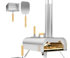 Outdoor Pizza Oven, Portable Wood Pellet Pizza Oven with Pizza Stone and Peel, Foldable Legs, Chimney, 12 Inch Wood Fired Pizza Maker for Outdoor Cooking, Stainless Steel