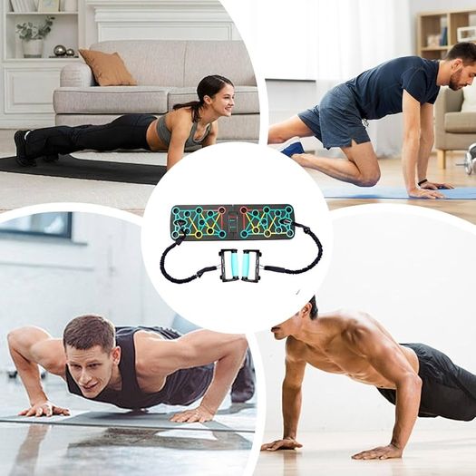 Push Up Board Training Board with Colour Coded Elastic Bands Included Muscle Strengthening Foldable Unisex Beginners Home Travel