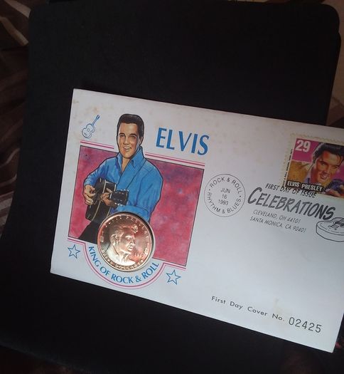 Vintage 1993 Elvis Presley 5 Dollar Coin and Stamp Commemorative First Day Cover (PNC)