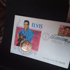 Vintage 1993 Elvis Presley 5 Dollar Coin and Stamp Commemorative First Day Cover (PNC)