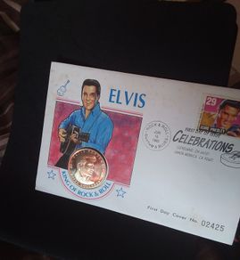 Vintage 1993 Elvis Presley 5 Dollar Coin and Stamp Commemorative First Day Cover (PNC)