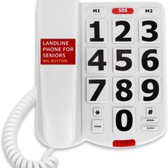 Landline Phone for Seniors, Uvital Big Button Telephone with Memory Dial | Desktop Phone for Visually Impaired Users, Easy to Read Large Buttons, Redial Function, Home Office Landline,Corded Telephone