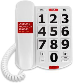 Landline Phone for Seniors, Uvital Big Button Telephone with Memory Dial | Desktop Phone for Visually Impaired Users, Easy to Read Large Buttons, Redial Function, Home Office Landline,Corded Telephone