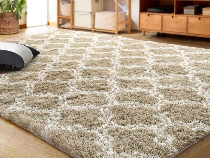 Luxury Velvet Shag Area Rug Modern Indoor Plush Fluffy Rugs, Extra Soft and Comfy Carpet, Geometric Moroccan Rugs for Bedroom Living Room Girls Kids Nursery, 5x8 Feet Dark Grey/White MULTIPLE COLOURS AVAILABLE (FREE POSTAGE)