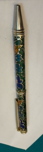 Cloisonne Floral Ink Pen : Vintage (1990) green and gold