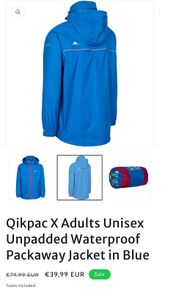 Qikpac X Adults Unisex Unpadded Waterproof Packaway Jacket from Trespass