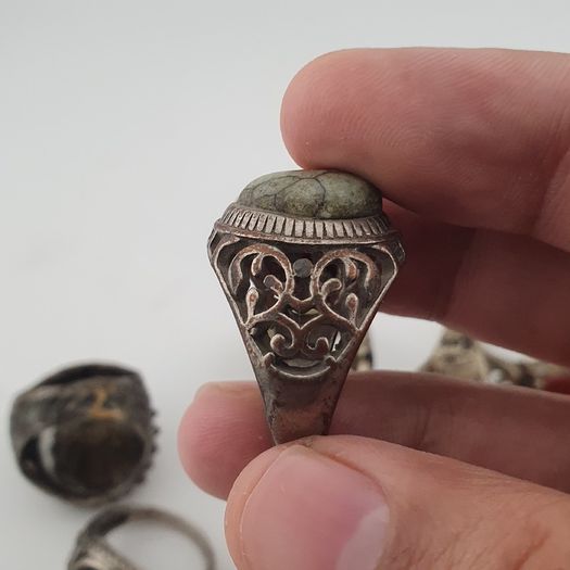 Antique Style Ring Collection 15 Mixed Brass, Glass & Stone Rings