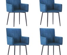 Dining Chairs with Armrests 4 pcs Blue Velvet
