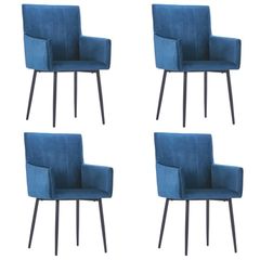 Dining Chairs with Armrests 4 pcs Blue Velvet