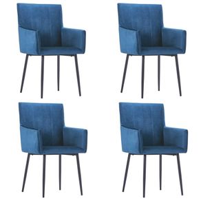 Dining Chairs with Armrests 4 pcs Blue Velvet