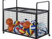 XL Rolling Sports Ball Storage Cart, Lockable Basketball Cage with Elastic Straps, Sport Equipment Holder Organizer for Indoor Outdoor, Steel Storage Rack for Garages, Playgroup, Gym and Schools