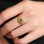 Vintage Style Emerald Stone Yellow Gold Tone Ring Image 2