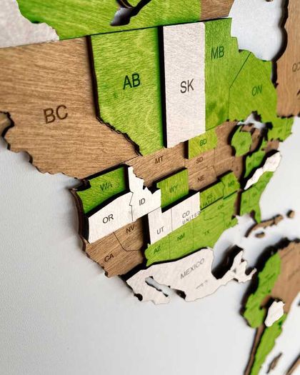 3D Classic Wooden World Map with Country Borders Country Names Capital Names US and Canada Borders and Names 3D Map Effect