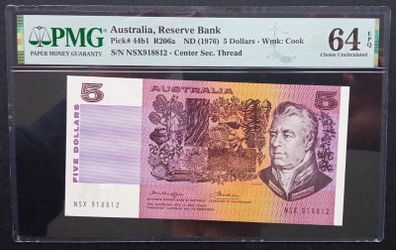 Australia | 5 Dollars | 1976 | P.44b1 | NSX 918812 | Choice UNC 64 EPQ