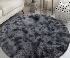 NEW SALE | Round Rugs for Bedrooms Fluffy Living Room Circle Area Rug Soft Shaggy Carpet for Kids Room Floor Mat (Black grey, 80cm)