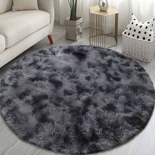 FREE SHIPPING Round Rugs for Bedrooms Fluffy Living Room Circle Area Rug Soft Shaggy Carpet for Kids Room Floor Mat (Black grey, 80cm)