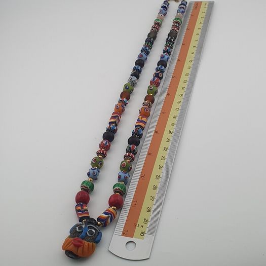 Vintage Venetian Style Mix Glass Beads & Old Face Pendant Necklace