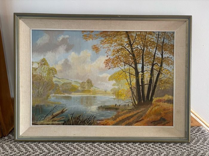 Vintage Framed Autumn Landscape Oil Painting on Board