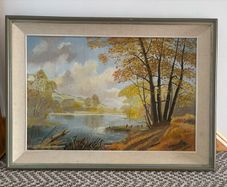 Vintage Framed Autumn Landscape Oil Painting on Board