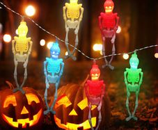 Skeleton Lights Halloween String Lights with 2 Modes, OBOVO 20LEDs Skeletons Halloween Lights Decoration, Spooky Halloween Lights for Party Patio Indoor Outdoor Halloween Party Decor Walkway Lights