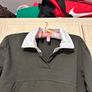 Khaki green jumper dress with white trim Image 3