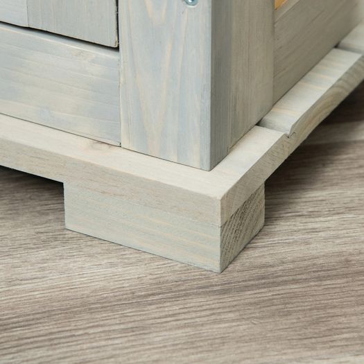 Wooden Dog Crate, Furniture Style Dog Kennel End Table w/ Lockable Door, Window, Grey and Natural