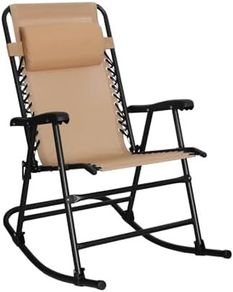 Folding Rocking Chair Ergonomic Headrest Armrest 98 x 95 x 66 cm Beige
