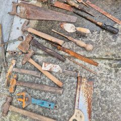 old vintage classic tools hammer drill hatchet