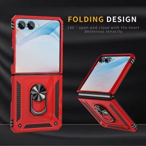 2-in-1 Shockproof Protective Case with Magnetic Ring Stand Foldable Screen Phone Cover for Galaxy Z Flip7 Full Coverage Anti-Drop Bracket Phone Case