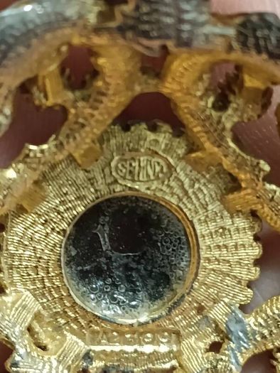 SPHINX Vintage Large Rhombus Openwork Brooch Gold plated with Agate Glass Cabochons Signed Numbered