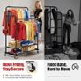 Heavy Duty Clothes Rail with Wheels, Double Rails Metal Clothes Rack with Hooks & Storage Shelf, 80kg Load Freestanding Garment Rail for Bedroom/Laundry/Shop (Black) Image 3