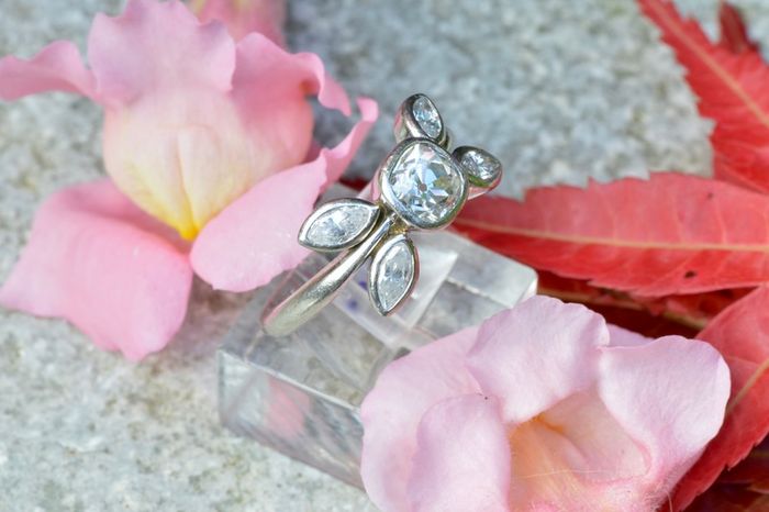 Antique Diamond Cluster Solitaire Ring - Platinum