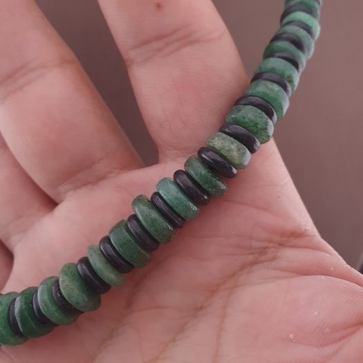 Vintage Tire Shape Jade & Bone Beads Necklace 24 inches