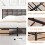 Double Bed Frame Upholstered Bed Frame Double Bed,Black | Upholstered Headboard,Heavy Duty Metal Slats Support,Mattress Base,Under Bed Storage,Easy Assembly,No Box Spring Needed Image 4
