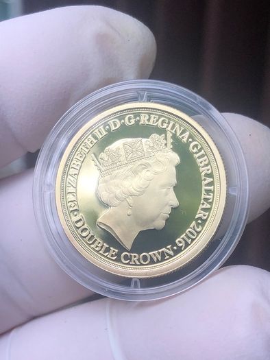 Gibraltar 2016 Solid 9ct Gold Proof Double Crown, 10g, In Capsule With COA.