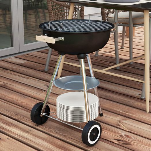 Kettle Charcoal Grill, Portable Round BBQ Smoker with Lid and Damper, Outdoor Garden Party Barbecue